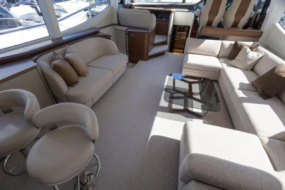 Luxurious interior of 2026 Princess Y72 yacht with plush seating and modern decor.