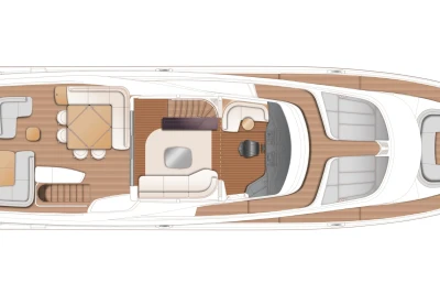 Top view layout of 2026 Princess X80 yacht, featuring spacious deck and seating areas.