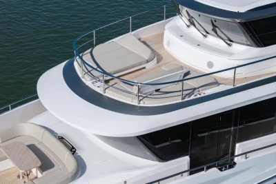 Luxurious 2026 Princess X80 yacht deck with elegant seating and sleek design.