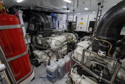 Engine room of 2026 Princess X80 yacht with advanced machinery and equipment.