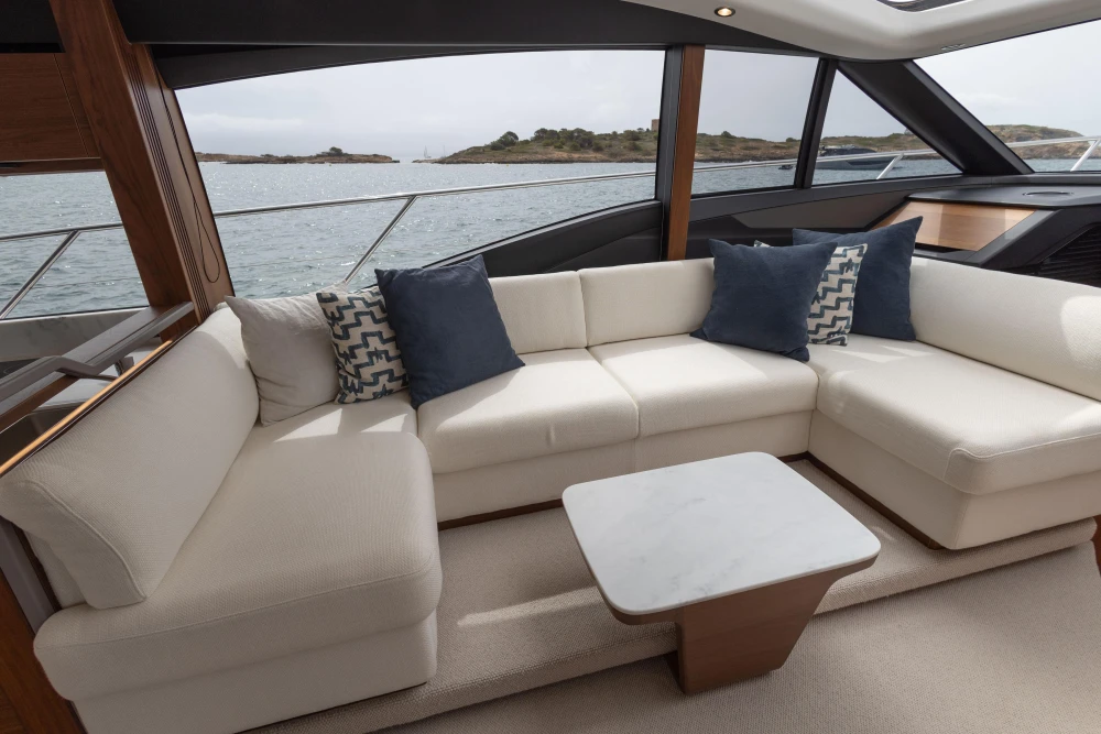 Luxurious interior of Princess S62 yacht, 2023 model.