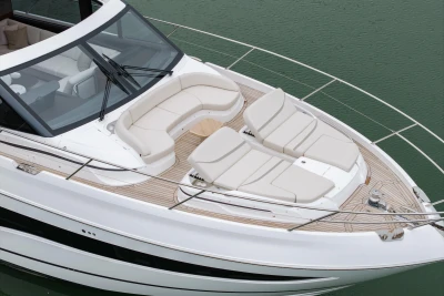 Luxurious 2025 Princess S65 yacht with elegant deck seating and sleek design.