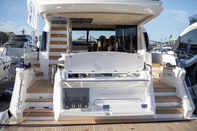 Luxury yacht Princess F58, 2026 model, featuring elegant deck and modern design.
