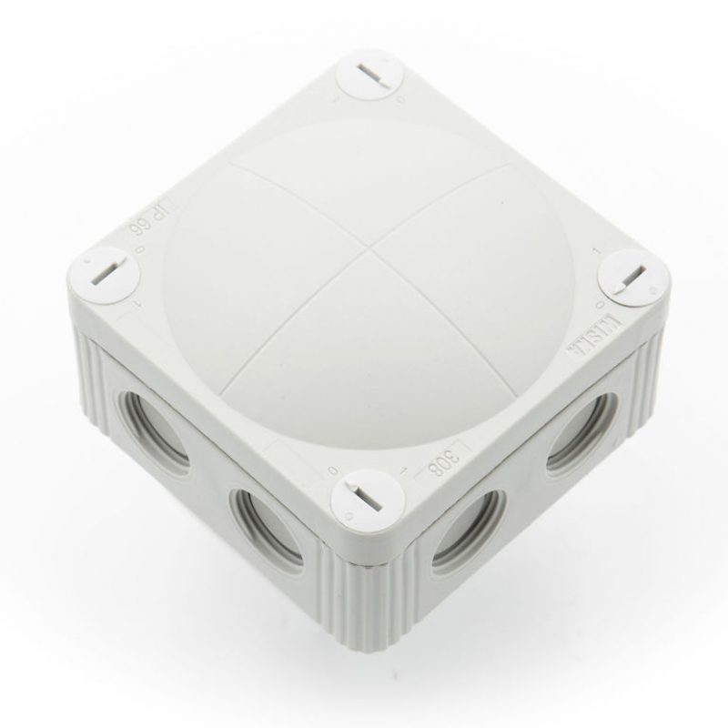 Junction box 85x85x51mm, polypropylene, RAL 7035, with terminal block