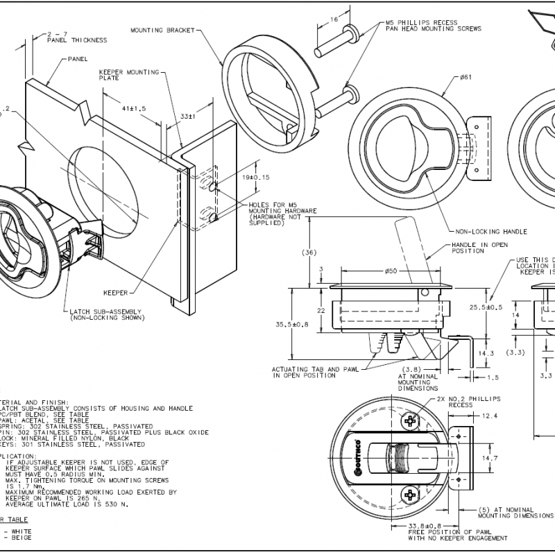 Southco Push latch white 50mm face